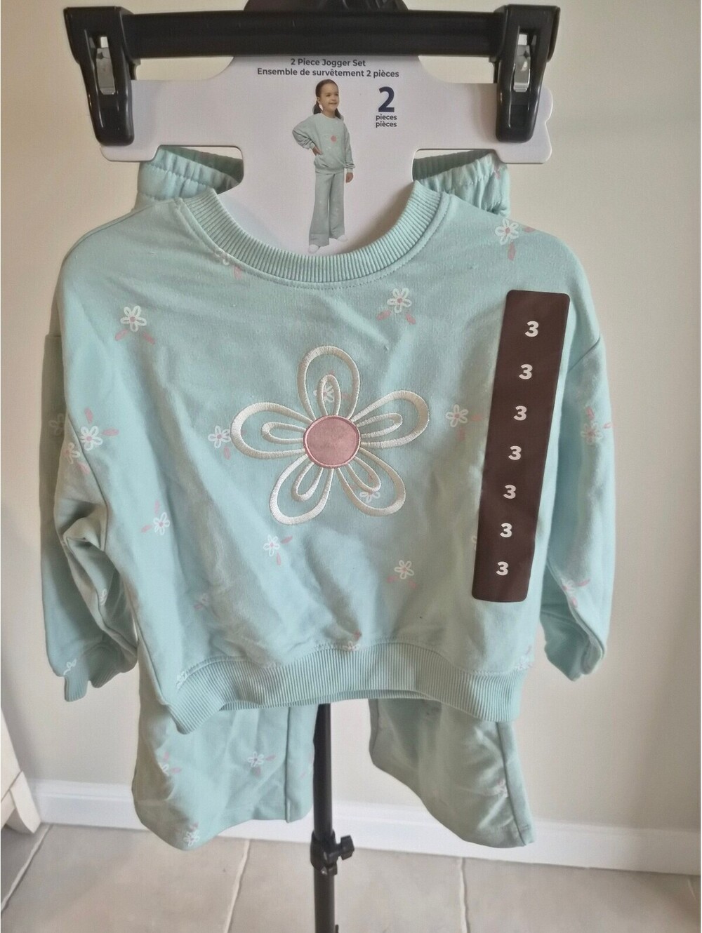 Pekkle 2-Piece Jogger Set for Kids 0037 Size 3 Light Blue with Flower Design